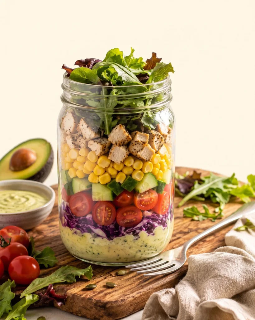 Salada no pote montada em camadas